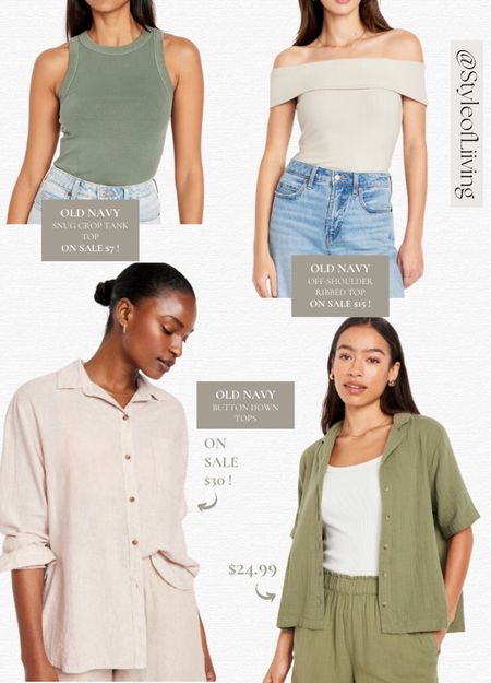 Old navy sale items! Button down women’s shirts, linen blend boyfriend shirt, crinkle gauze button down short sleeve top, snug crop tank top, off shoulder ribbed top. Spring, summer, warm weather fashion outfits. #ootd #outfitideas #oldnavy #beachstyle #ltkfindsunder50 #ltkfindsunder100

#LTKSaleAlert #LTKStyleTip #LTKSeasonal