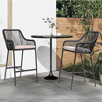 JOIVI Wicker Bar Stools Set of 2, Patio Outdoor Rattan Bar Height Chairs with Cushions, Armrest a... | Amazon (US)