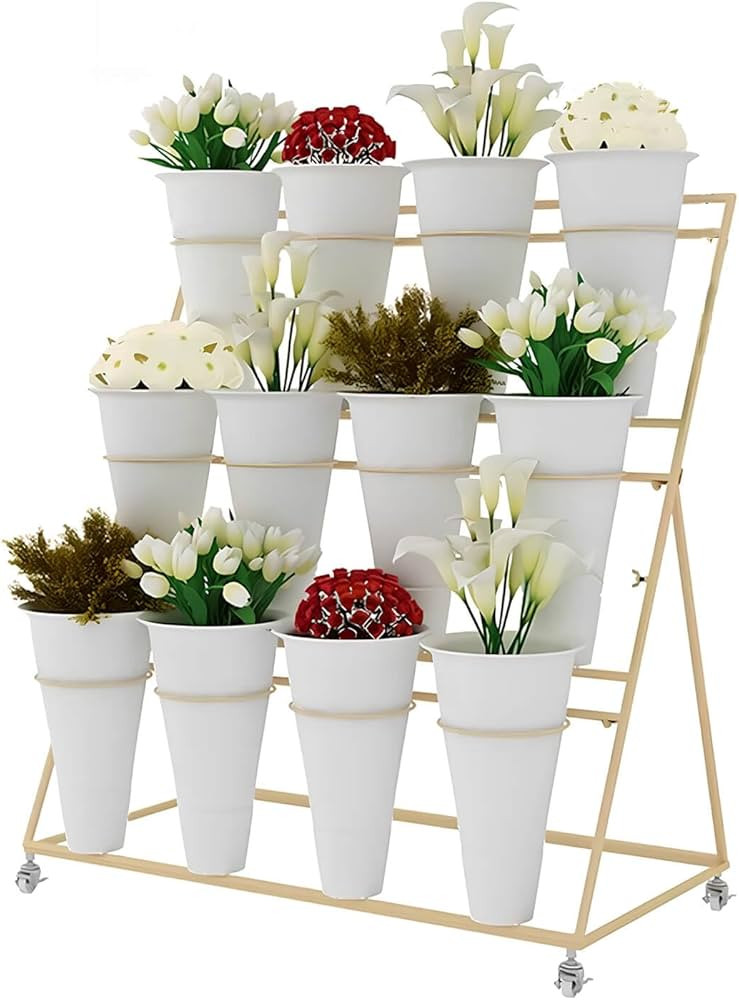 Flower Display Stand with Buckets,3-Tier Flower Stand,Heavy Duty Flower Cart Display Stand with W... | Amazon (US)