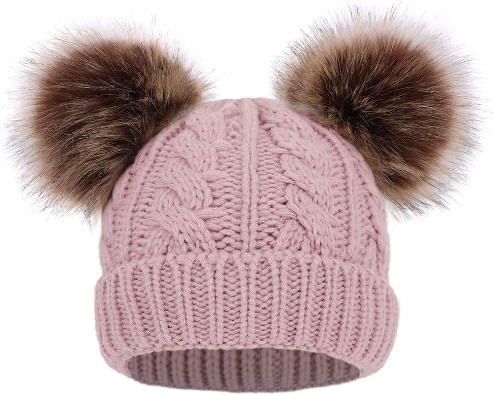 Simplicity Warm Kids Boys Girls Winter Hat with Pompom Ears Elastic Knitted Toddler Beanie Hats for  | Amazon (US)