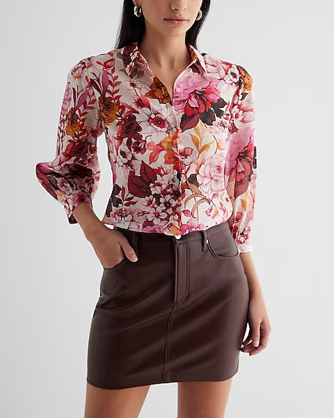 Relaxed Floral Half Sleeve Portofino Shirt | Express