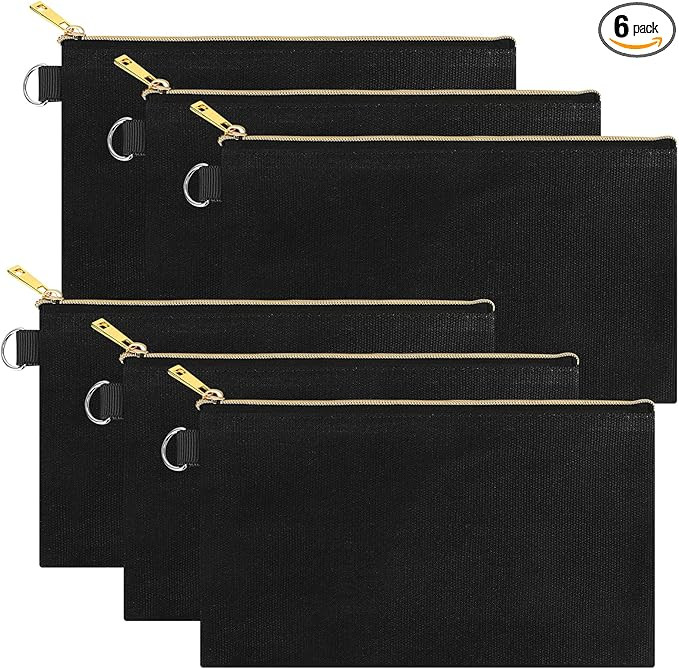 Aspire 6-Pack Canvas Makeup Bags, Blank Cotton Zipper Bags for DIY Craft, 7-3/4 x 4-1/2 Inch (Bla... | Amazon (US)