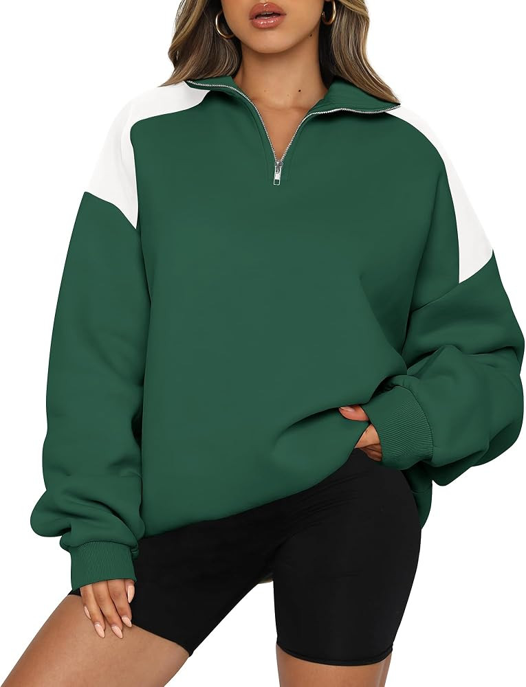 BTFBM Women Oversized Sweatshirt 2024 Fall Winter 1/4 Zip Long Sleeve Activewear Color Block Casu... | Amazon (US)