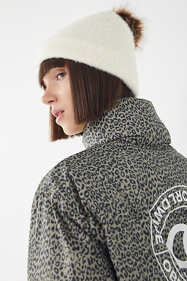 Fuzzy Furry Pompom Beanie - Beige at Urban Outfitters | Urban Outfitters (US and RoW)