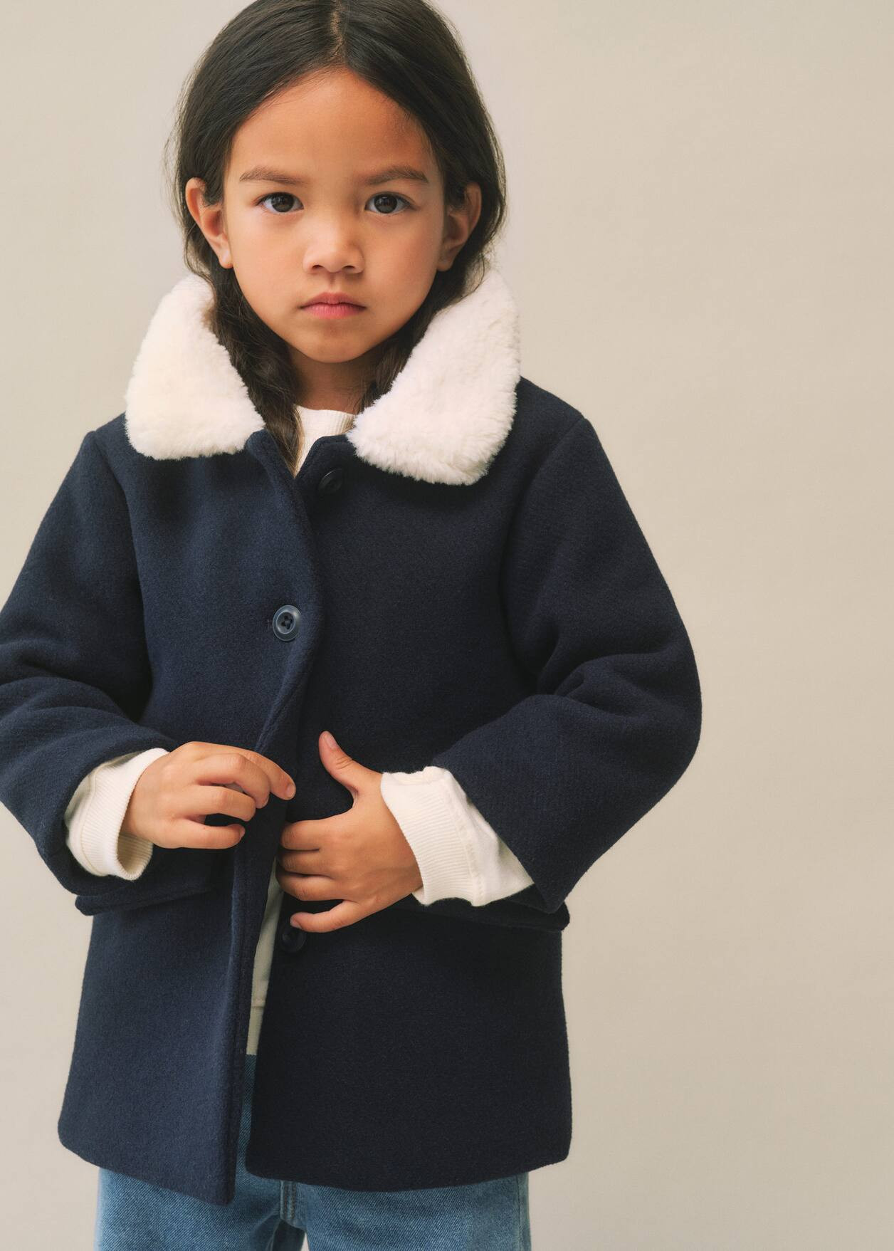 Wool coat with fur collar  -  Girls | Mango Kids USA | MANGO (US)