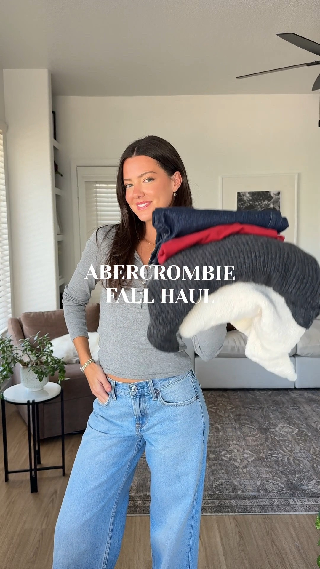 Cozy season starts now 🌾☕️🍂 trying on some new Abercrombie items I’ll be wearing all fall and winter! SIZING: I am 5’7” wearing XS in everything except for the cream cable knit which I sized up to a small in for some extra room! True size 25 regular at length in all pants!