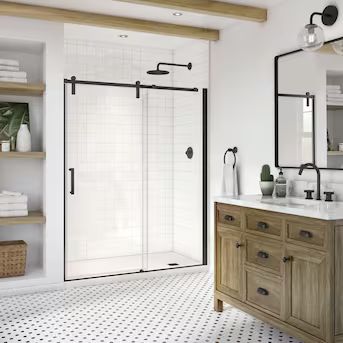 MAAX Outback Matte Black 55-1/4-in to 58-1/2-in x 70.5-in Frameless Bypass Sliding Shower Door | Lowe's