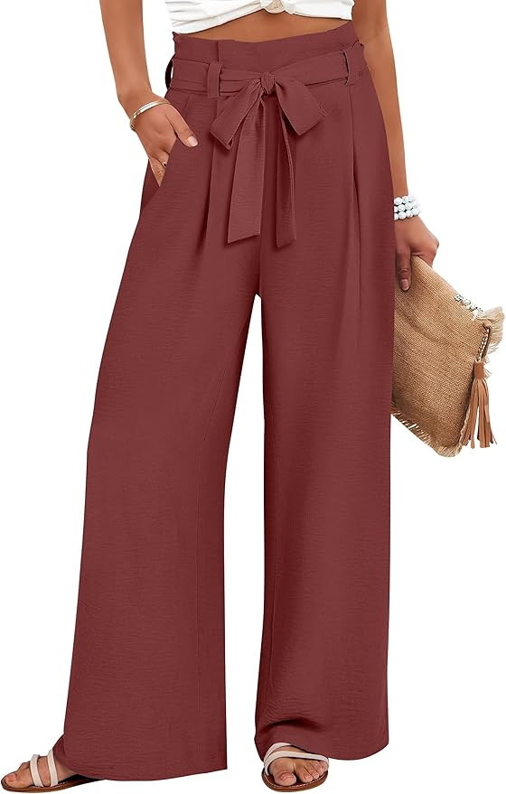 ANRABESS Womens Wide Leg Palazzo Pants Belted High Waisted Business Casual Flowy Long Trousers wi... | Amazon (US)