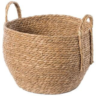 Decorative Round Large Wicker Woven Rope Storage Blanket Laundry Basket with Braided Handles | The Home Depot