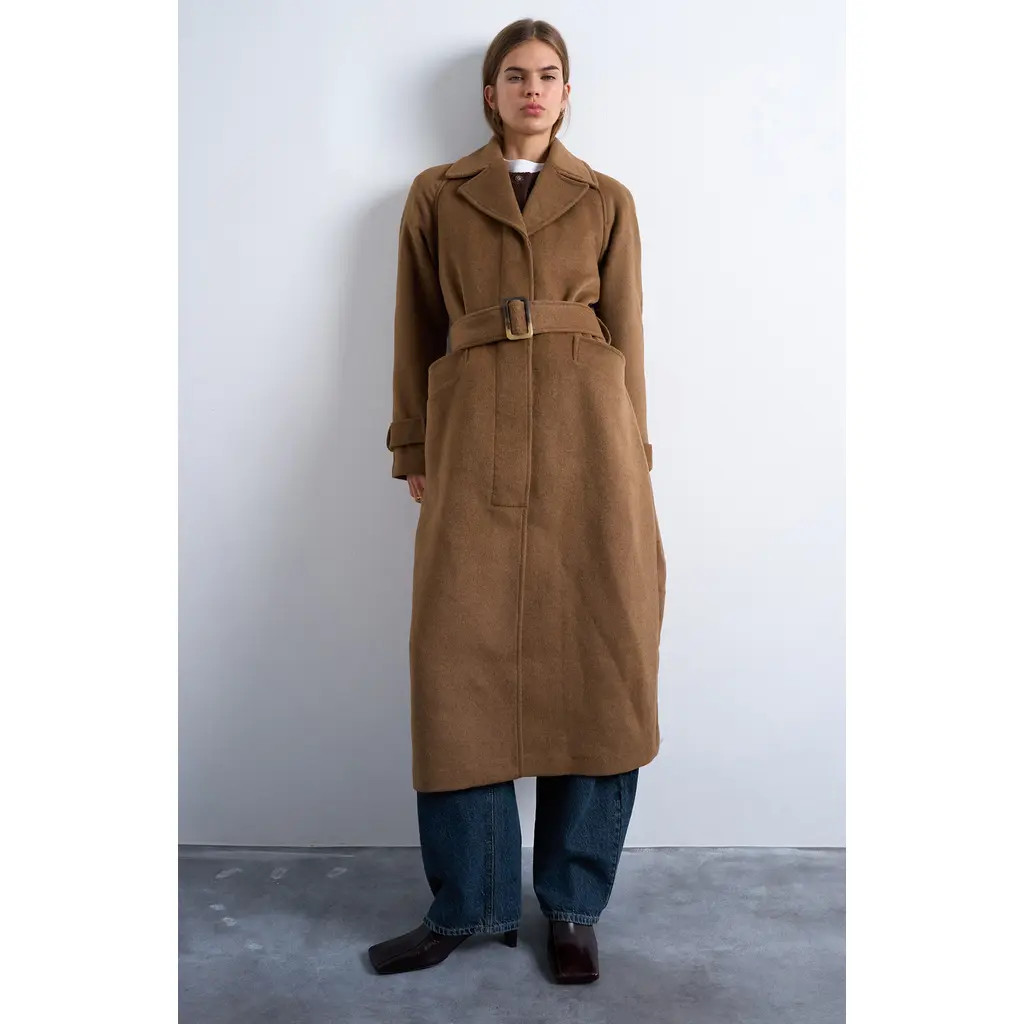 Topshop Belted Longline Coat in Camel at Nordstrom Rack, Size X-Small | Nordstrom Rack