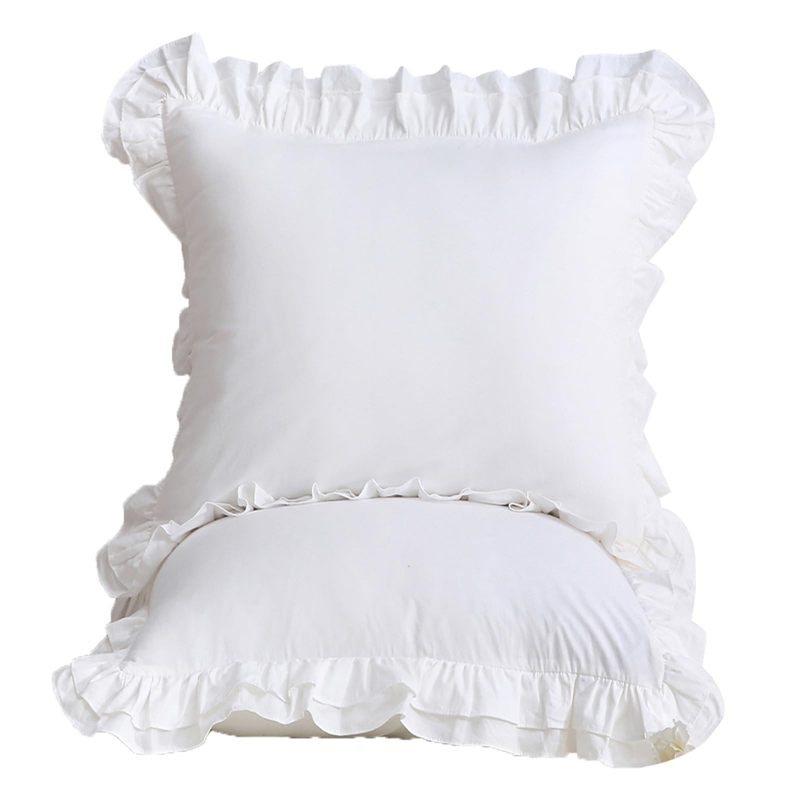 Shabby White Ruffle Euro Pillow Sham Covers Set of 2, Cotton Pillow Shams 26x26 inches French Far... | Amazon (US)