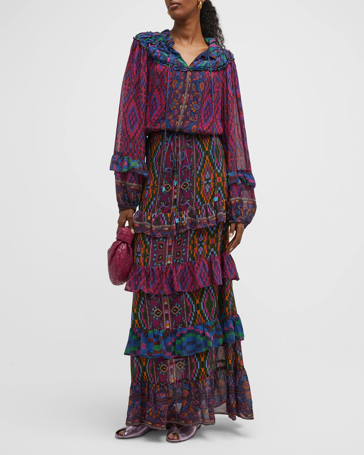 Mixed Tapestry Scarf Maxi Dress | Neiman Marcus