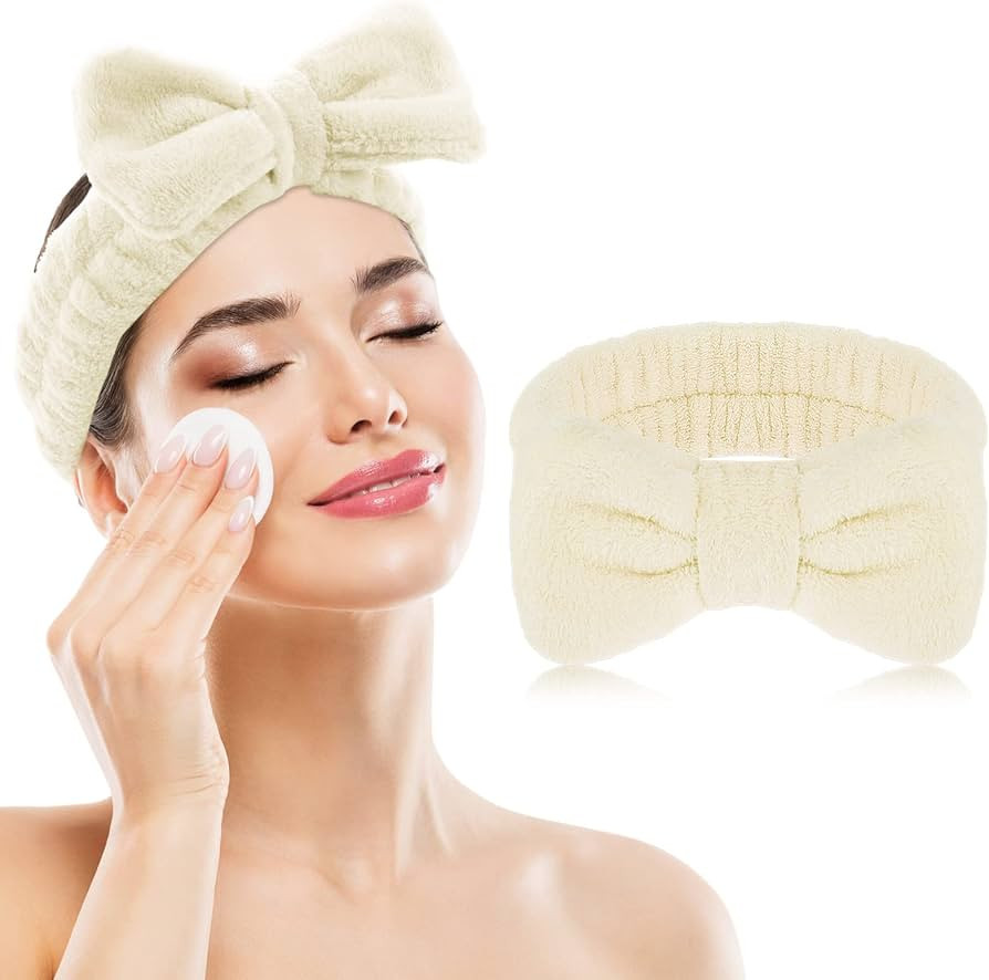 Molain Spa Headband, Bowknot Hair Bands Makeup Headbands Women Coral Fleece Elastic Headband Wash... | Amazon (US)