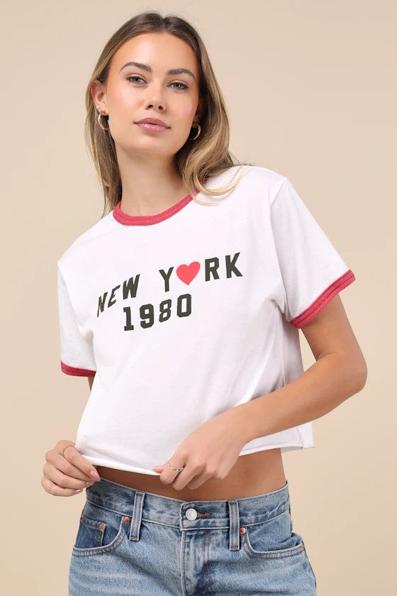 New York 1980 White Ringer Cropped Graphic Tee | Lulus