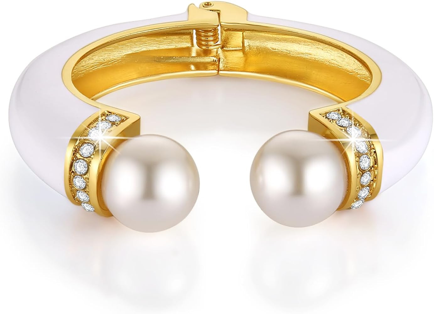 HZMAN Chunky Pearl Cuff Bracelets for Women Thick Wide Bangle Bracelet Open Hinge Wrist Cuff Brac... | Amazon (US)