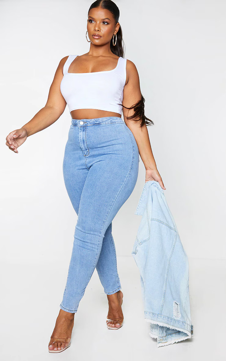 PRETTYLITTLETHING Plus Vintage Wash Disco Skinny Jeans | PrettyLittleThing US