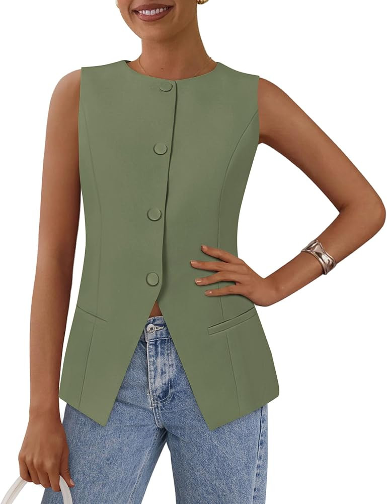 PRETTYGARDEN Women's Summer Suit Vest Tops 2025 Dressy Business Casual Sleeveless Button Down Tre... | Amazon (US)