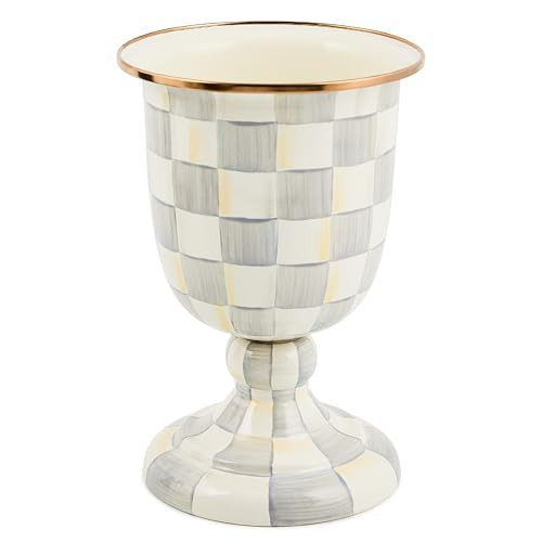MACKENZIE-CHILDS Pedestal Vase, Decorative Centerpiece and Flower Holder, Gray-and-White Sterling Check | Amazon (US)