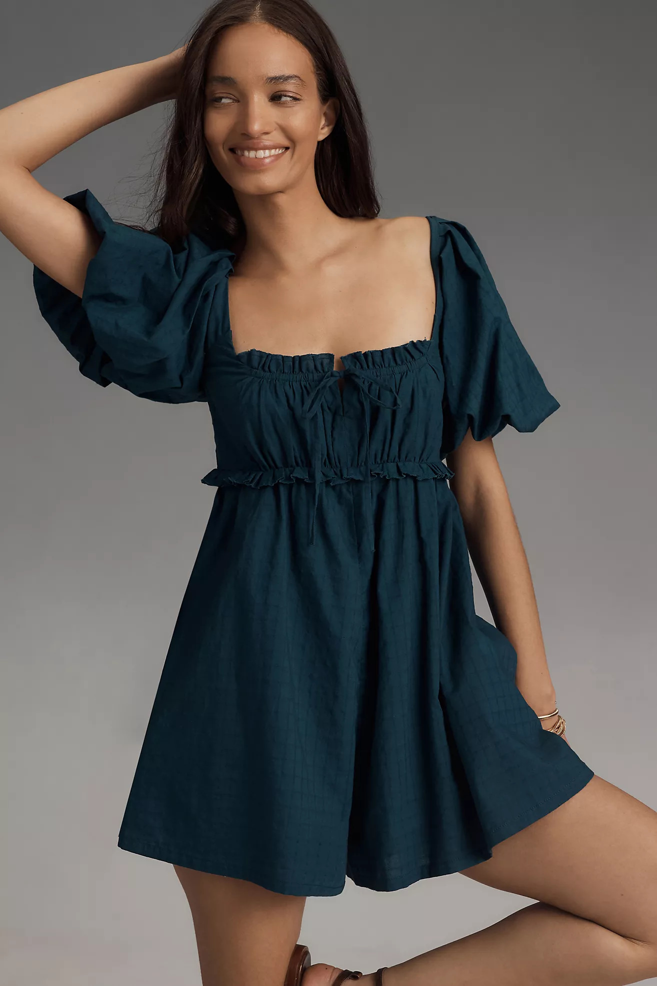Pilcro Puff-Sleeve Babydoll Romper | Anthropologie (US)