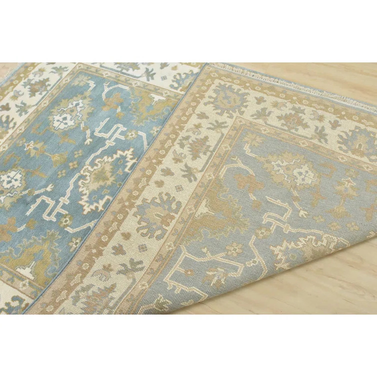 Nastaho Oriental Hand-Knotted Wool Area Rug in Blue | Wayfair North America