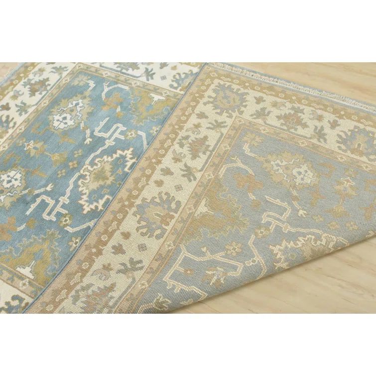 Nastaho Oriental Hand-Knotted Wool Area Rug in Blue | Wayfair North America