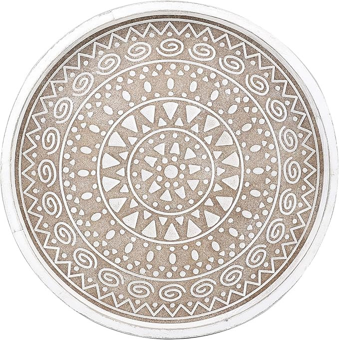 Boho Round Wooden Decorative Tray, White Farmhouse Candles Tray for Home Decor, A Pattern | Amazon (US)