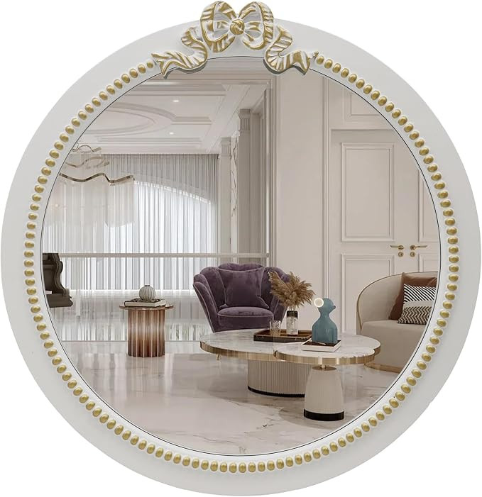 Vintage Round Wall Mirror with Bow 20inch Farmhouse Wooden Vanity Mirror for Wall Decor, Decorati... | Amazon (US)