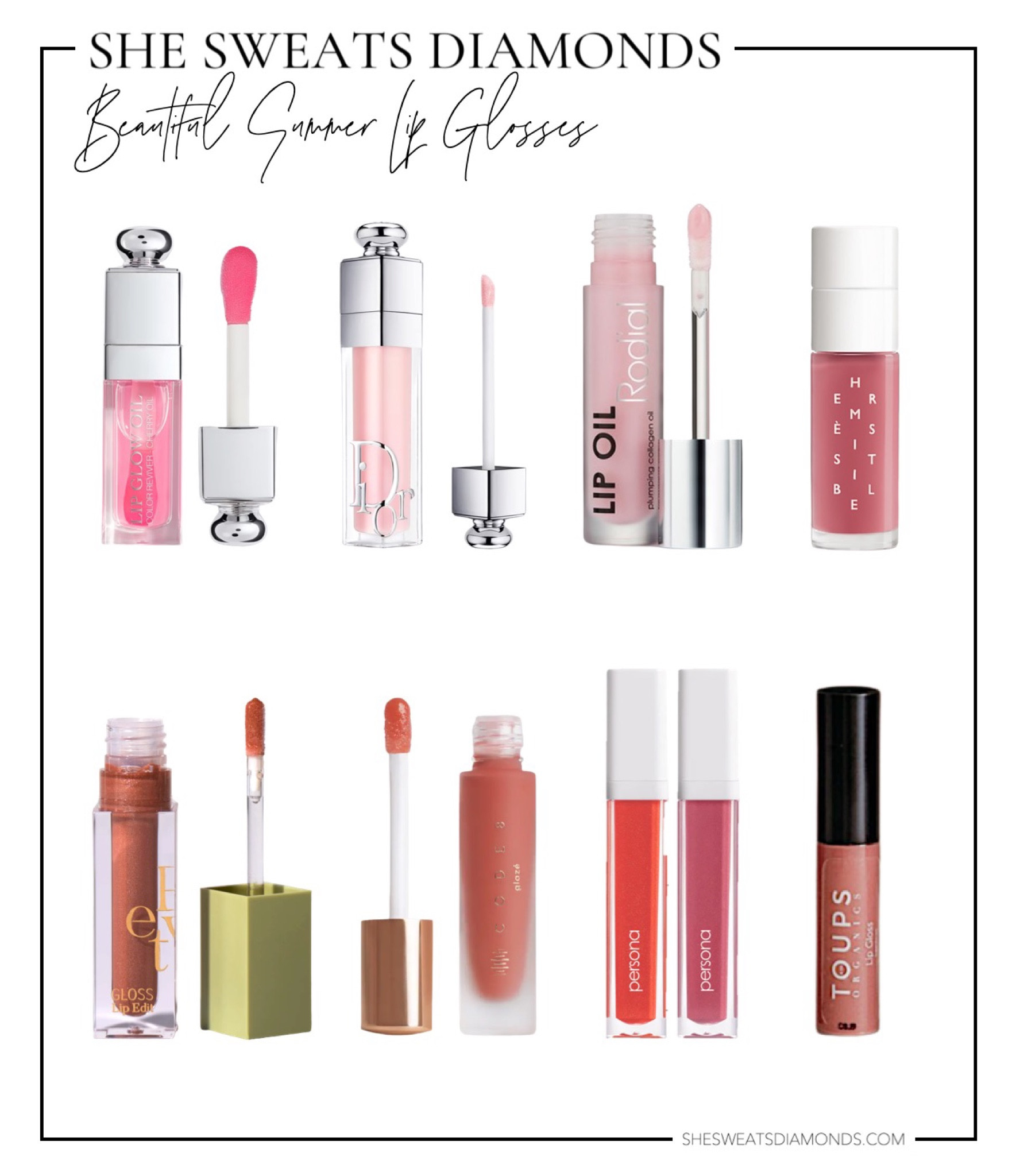 Sharing beautiful summer lip glosses! With the exception of Code8 lip gloss and Elevate Beauty lip gloss, sharing Persona lip gloss, Rodial collagen lip oil, Dior lip glosses, and Hermes Infused Care Oil! 

#LTKunder100 #LTKunder50 #LTKbeauty