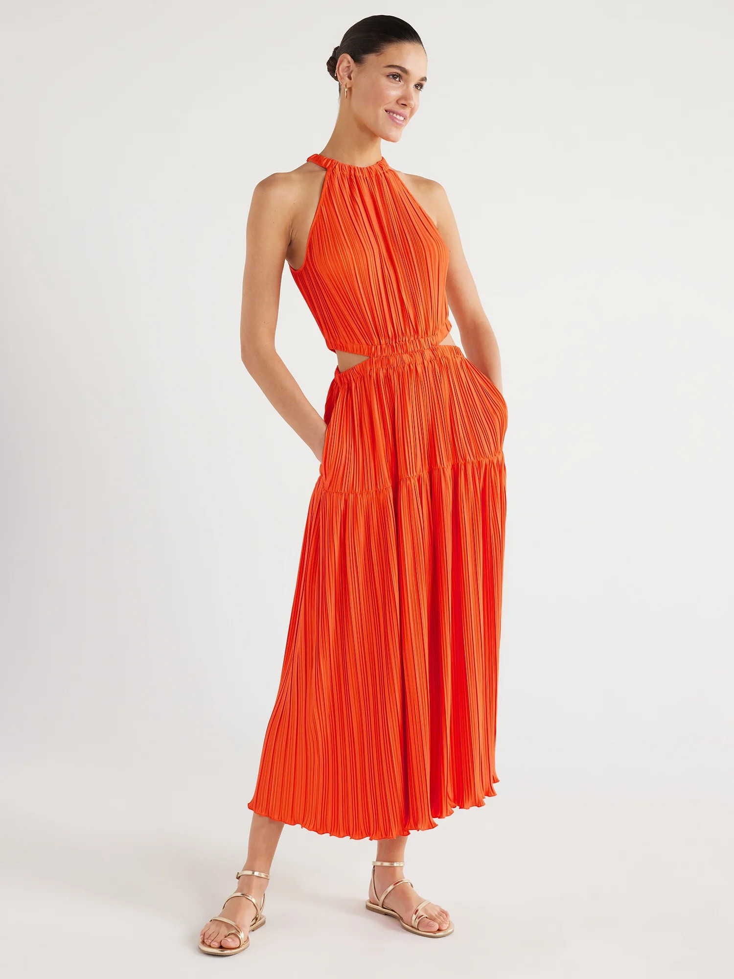 Scoop Women's Pleated Plisse Halter Maxi Dress with Cutouts, Sizes XS-XXL | Walmart (US)