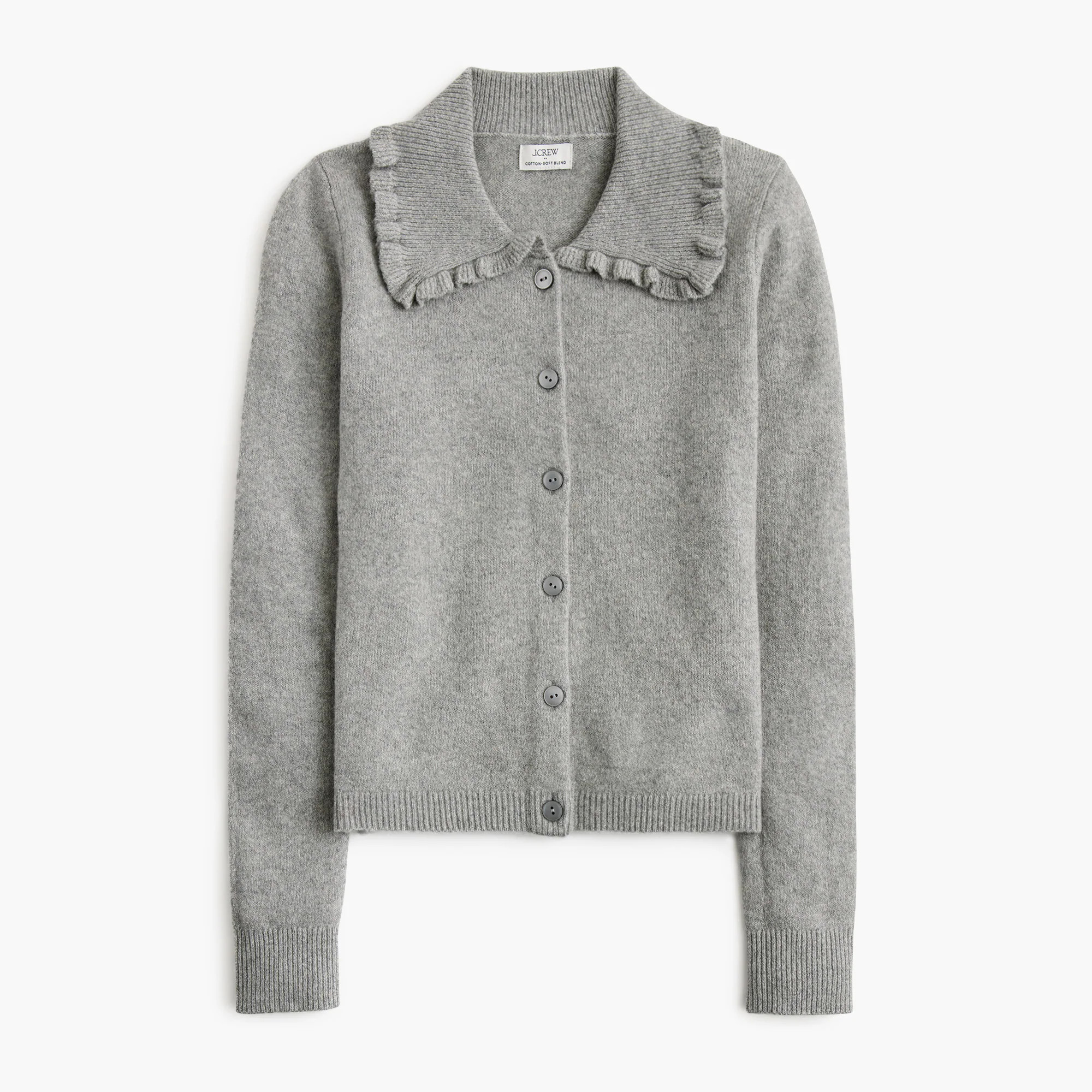 Ruffle-collar cardigan sweater in cotton-soft blend | J.Crew Factory