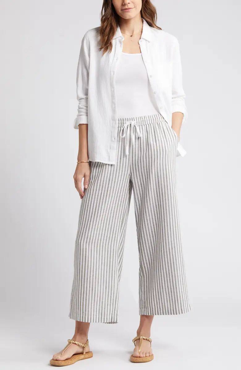 Stripe Drawstring Wide Leg Linen Blend Pants | Nordstrom