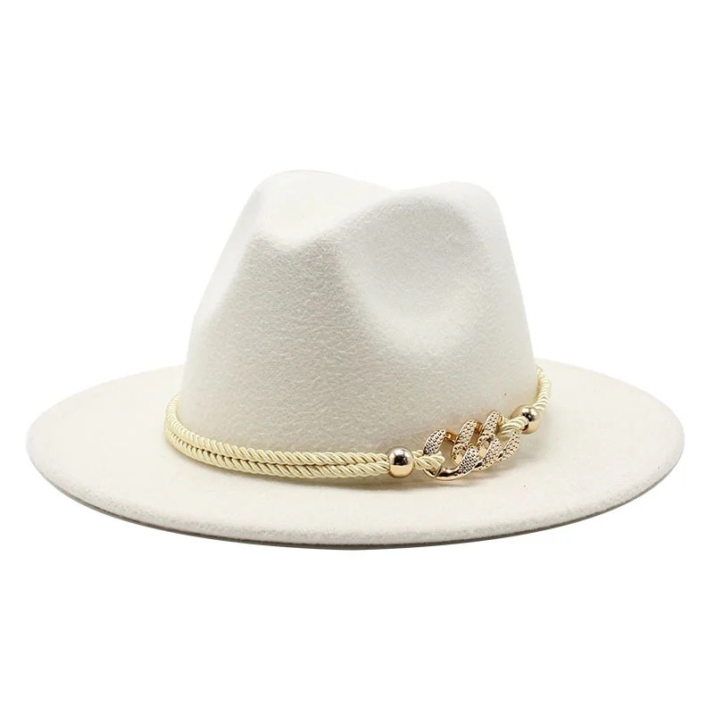 esafio Lady Fashion Wide Brim Felt Fedora Panama Hat with Ring Belt,White | Walmart (US)