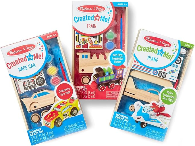 Melissa & Doug Decorate-Your-Own Wooden Craft Kits Set - Plane, Train, and Race Car | Amazon (US)