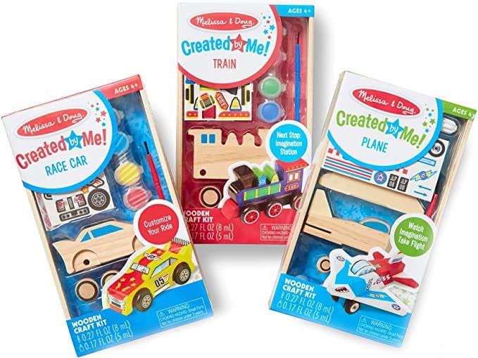 Melissa & Doug Decorate-Your-Own Wooden Craft Kits Set - Plane, Train, and Race Car | Amazon (US)