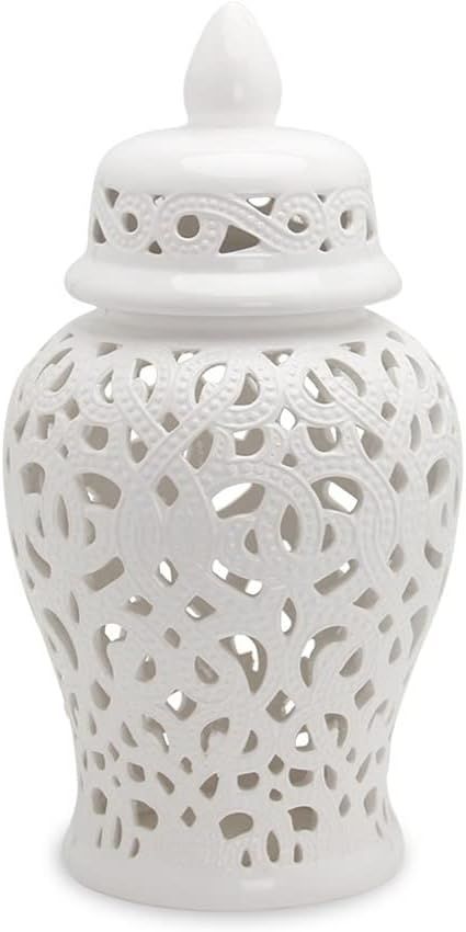 White Retro Temple Jar Ginger Jar with Lid Decorative Vase Carved Lattice Ceramic Ginger Jars Hom... | Amazon (US)