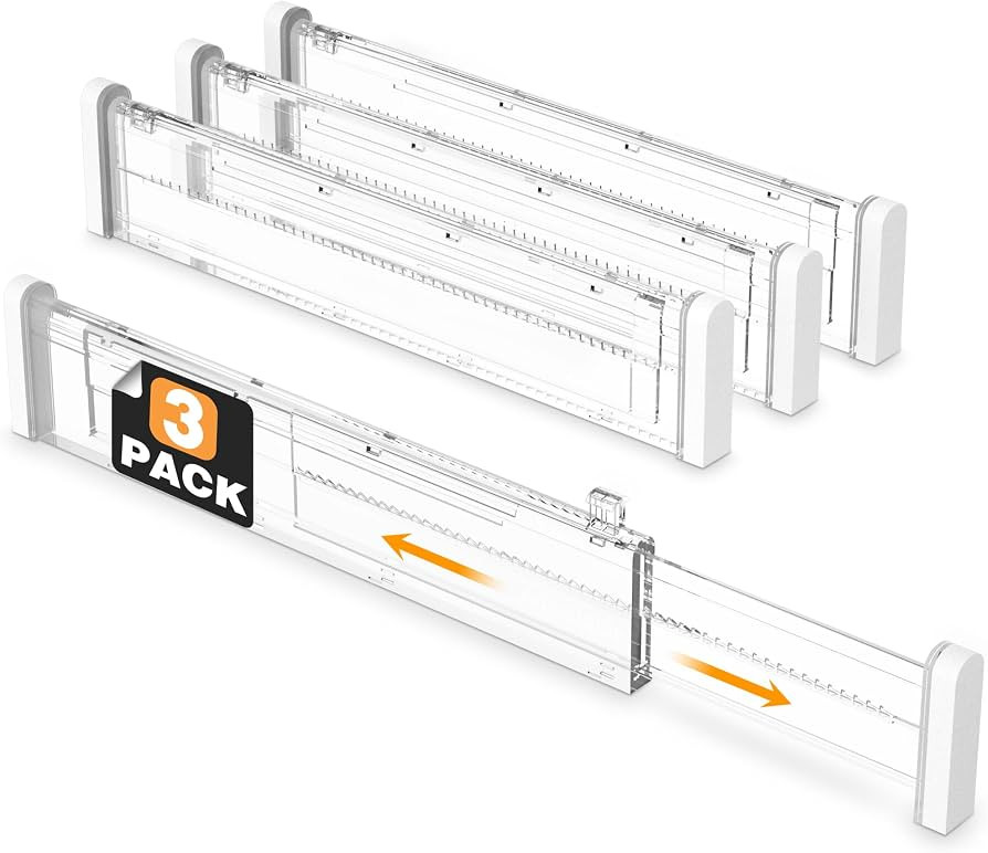 HiYZ 3 Pack Adjustable Drawer Dividers 2.36'' High, 12.6''-22.8'' Expandable Kitchen Drawer Organ... | Amazon (US)