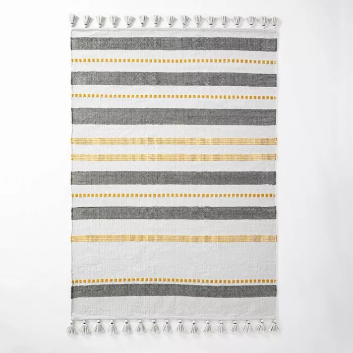 Indoor/Outdoor Multi Stripe Tassel Rug Gold/Gray - Hearth & Hand™ with Magnolia | Target