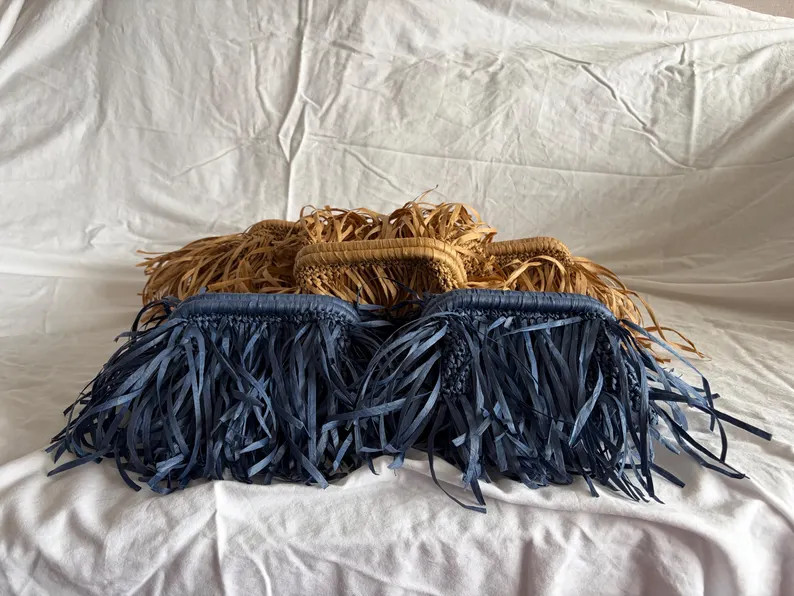 Handmade Raffia Fringe Clutch - Natural Straw Pouch Bag - Raffia Evening Bag - Boho Chic Summer C... | Etsy (Global)