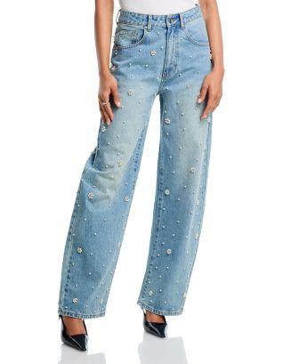 Fianna Embellished High Rise Barrel Jeans in Coastal Blue | Bloomingdale's (US)