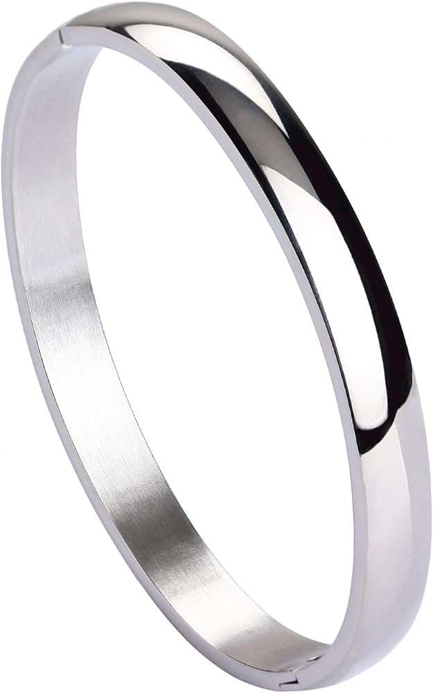 MILAKOO Womens Bangle 8MM Stainless Steel Bracelet Oval Polished Finish Cuff Bangle 6.7" | Amazon (US)