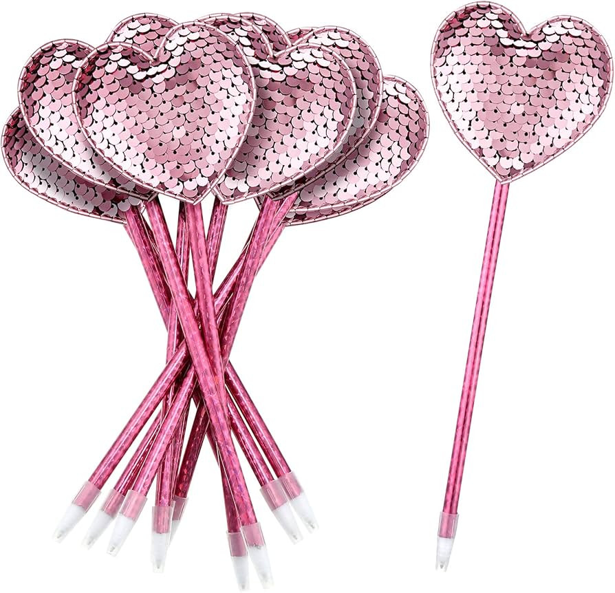 12 Pcs Valentine's Day Heart Shape Pens Flip Sequin Heart Pens Black Ink Ballpoint Pens Color Bal... | Amazon (US)