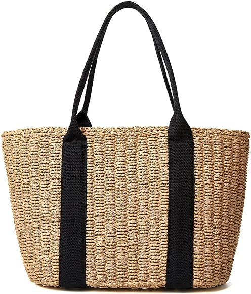 Women Straw Bags Summer Beach Large Tote Bag Handmade Woven Shoulder Crossbody Handbag | Amazon (US)