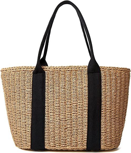 Women Straw Bags Summer Beach Large Tote Bag Handmade Woven Shoulder Crossbody Handbag | Amazon (US)