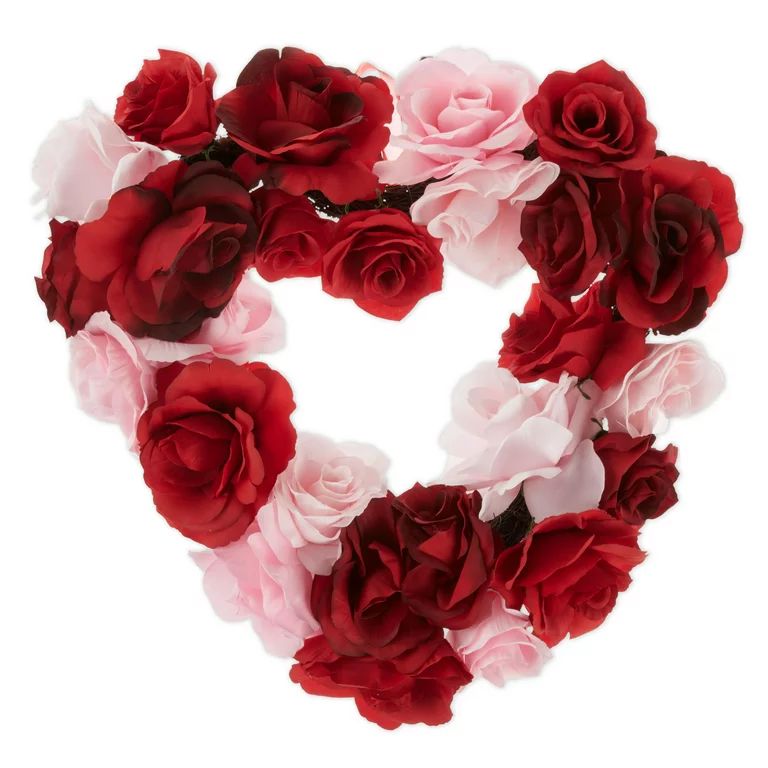 Way To Celebrate Valentine Red And Pink Fabric Rose Heart Shaped Wreath Decor | Walmart (US)
