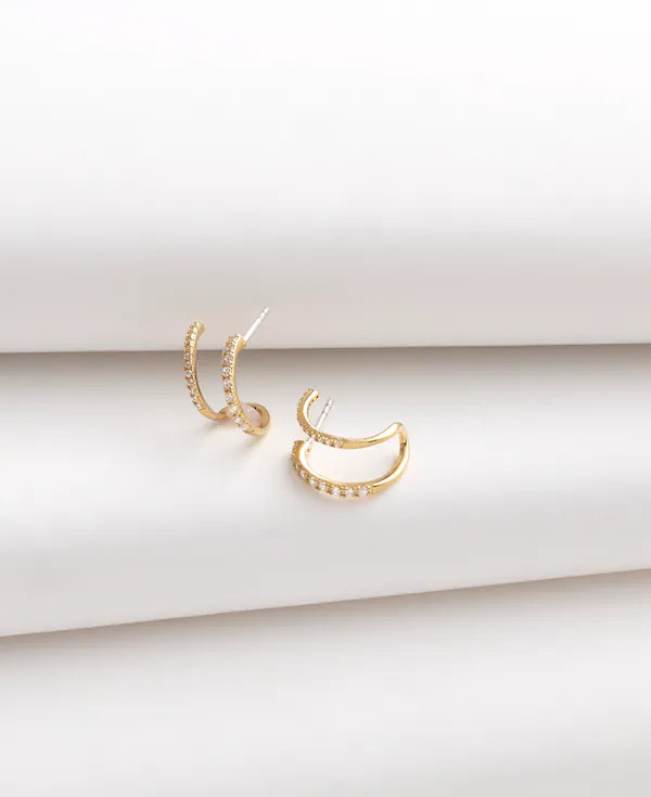Demi-Fine Pav&eacute; Double Hoop Earrings | Madewell | Madewell