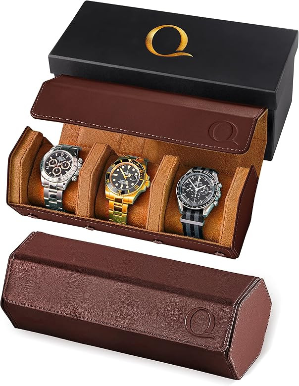QWATCHBANDS Napa Leather Watch Rolls for Men - Hexagon Watch Roll Travel Case for Watches - Stora... | Amazon (US)