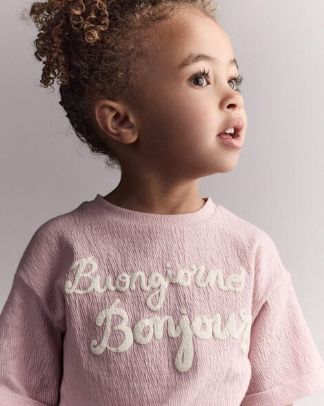 Toddler Girl 'Buongiorno, Bonjour' Rolled Cuff Tee - Light Pink - Otter Avenue | Carter's | Carter's Inc