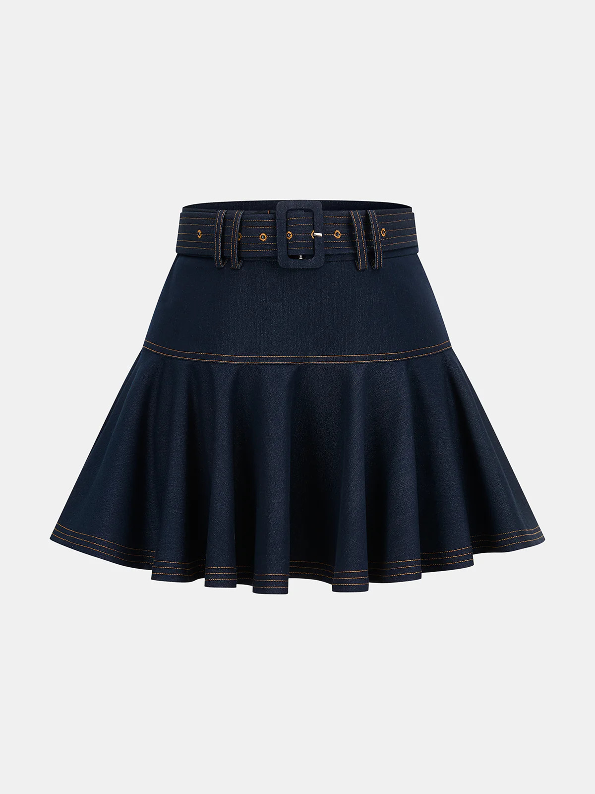 Denim Belted A-Line Mini Skirt | Commense