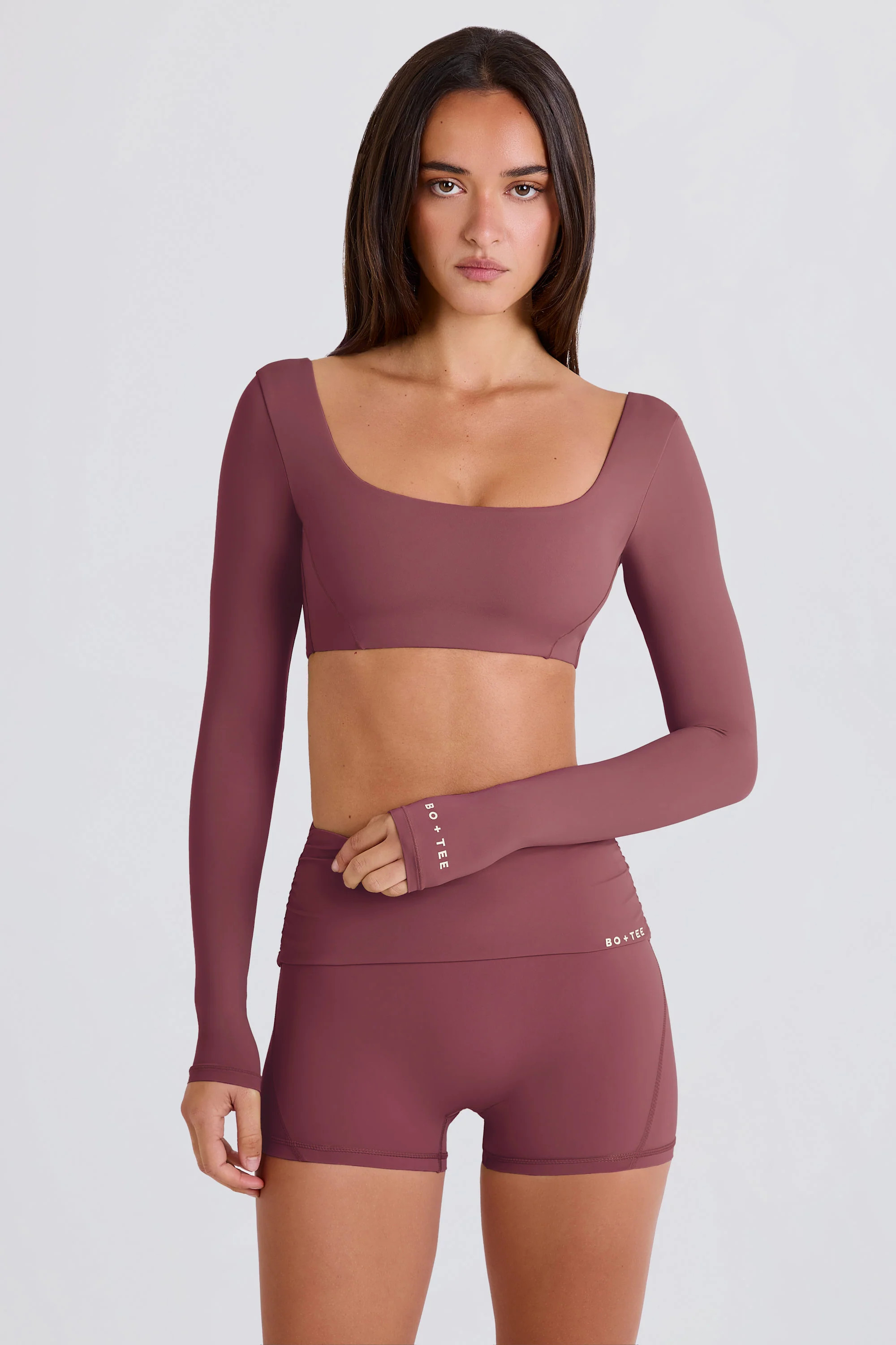 Twist-Back Long-Sleeve Crop Top in Acai | Oh Polly
