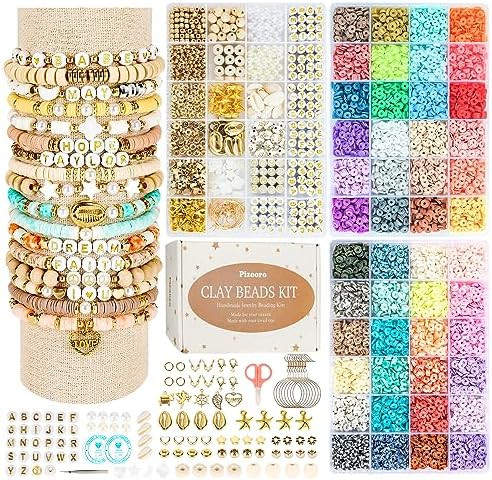 Pizooro Clay Beads 3 Boxes Bracelet Making Kit, 10500pcs Beads for Jewelry Making, Round Letter B... | Amazon (US)